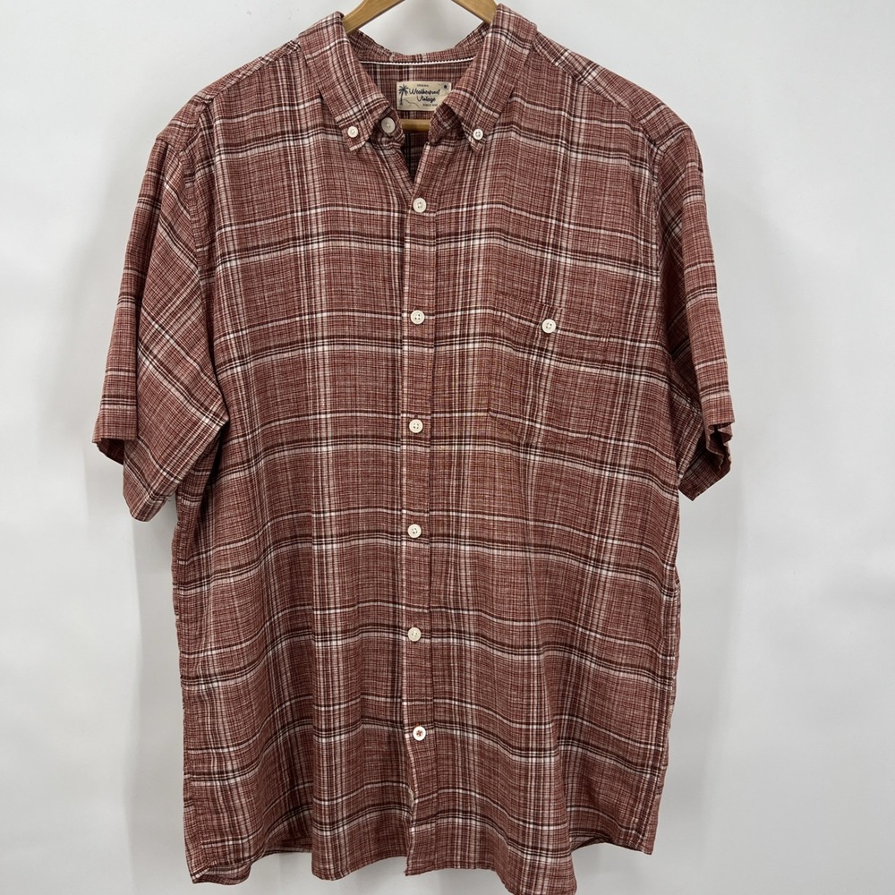 Weatherproof Vtg Mens Red Washable Linen Cotton‎ Shirt XL Preppy Cruise Resort